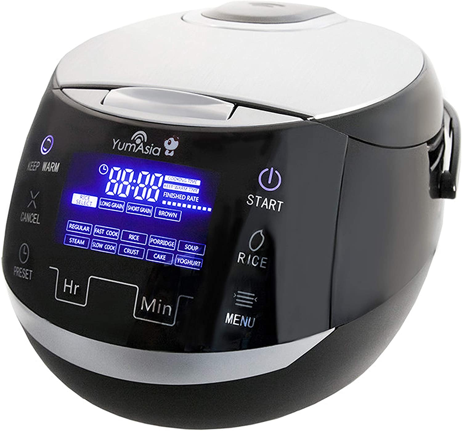 Yum Asia Sakura Cuiseur à riz avec bol en céramique et Micom Fuzzy Logic (YUM-EN15) 6 fonctions de cuisson au riz, 6 fonctions multicuiseurs, écran LED Motouch (1,5 litre) 220-240V (Noir et argent)