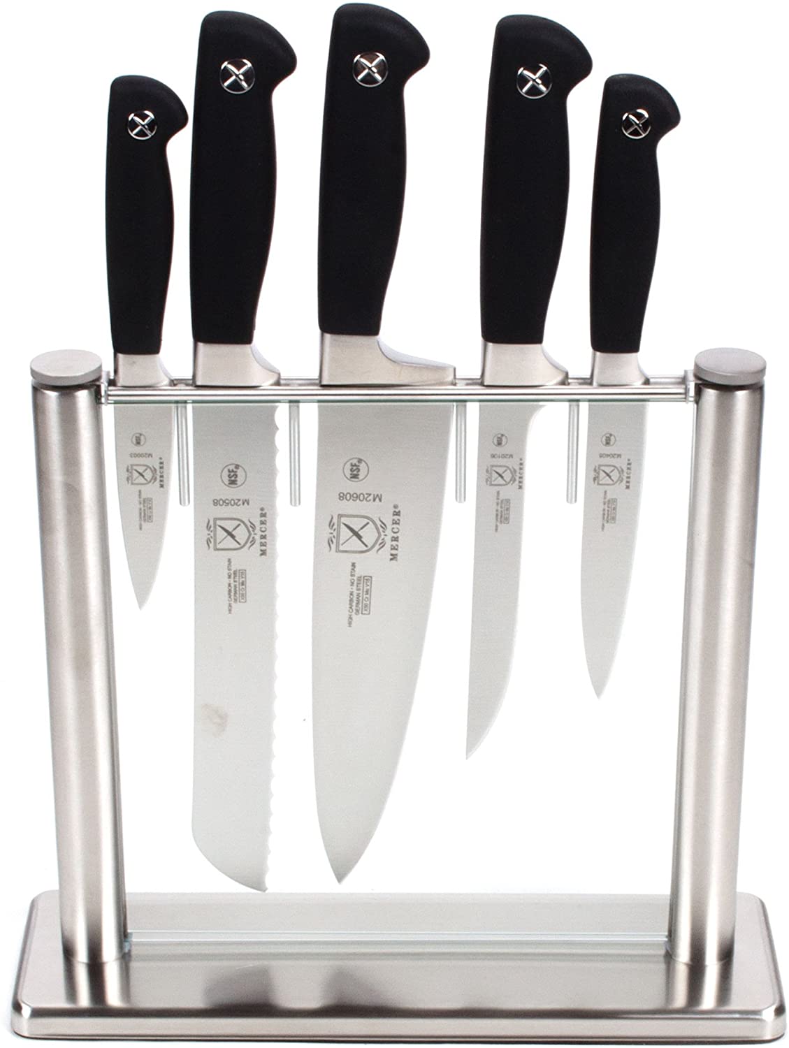 Mercer culinaires Genesis de bloc à couteaux forgés 6 pièces Bloc en verre trempé 6 Piece noir