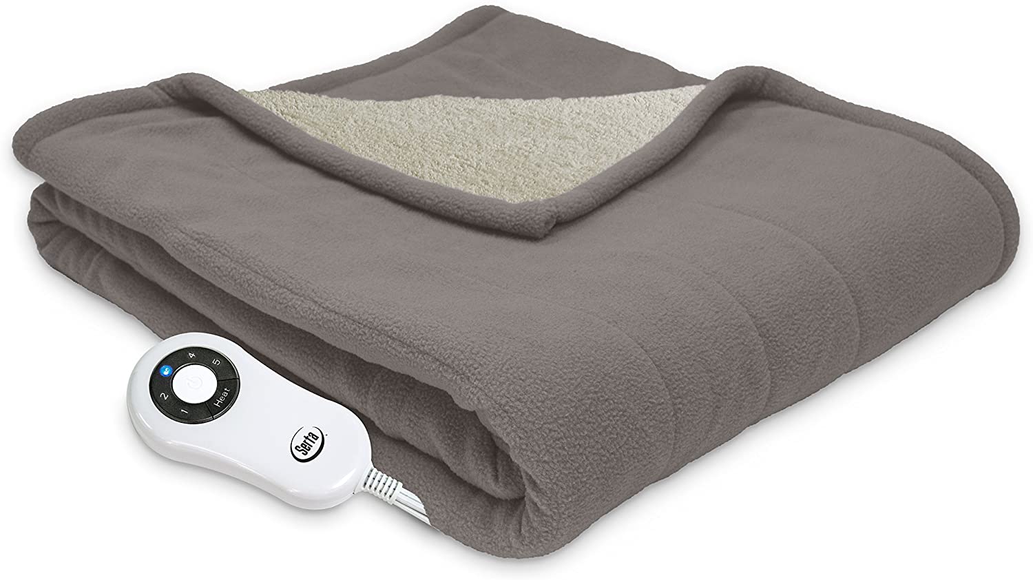 Perfect Fit Serta Sherpa Couvre-lit Chauffant électrique réversible en Micropolaire, Beige, Throw 110watts