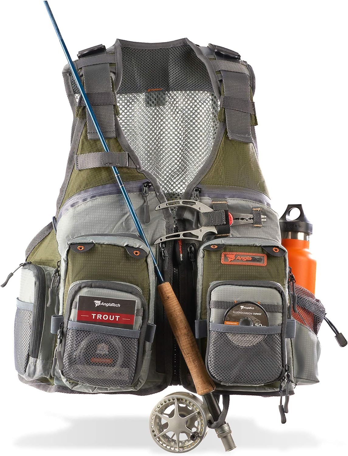Anglatech Gilet de pêche à la Mouche pour pêche à la Truite Taille réglable pour Homme et Femme