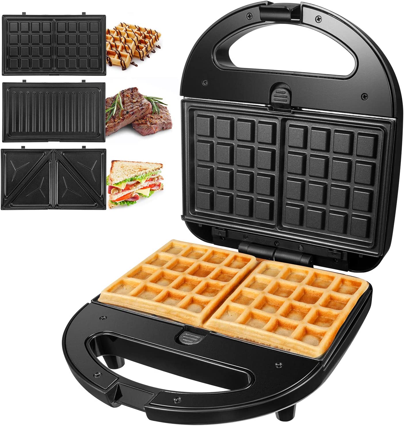 OSTBA Appareil à Croque Monsieur 3 en 1 Machine à Sandwich, Gaufrier, Presse à Paninis, 750W Appareil à Sandwich avec 3 Plaques Antiadhésives et Interchangeables, Thermostat Automatique