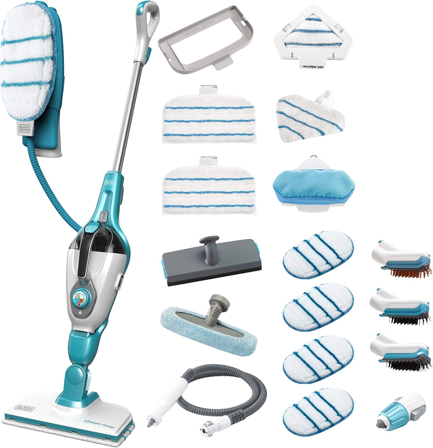BLACK & DECKER FSMH1321JMD-QS Balai Vapeur avec Nettoyeur à Main Gant SteaMitt Filaire - 1300 W - Réservoir : 500 ml - Temps de Chauffe : 15 s - Longueur du Câble : 6 m - 17 Accessoires