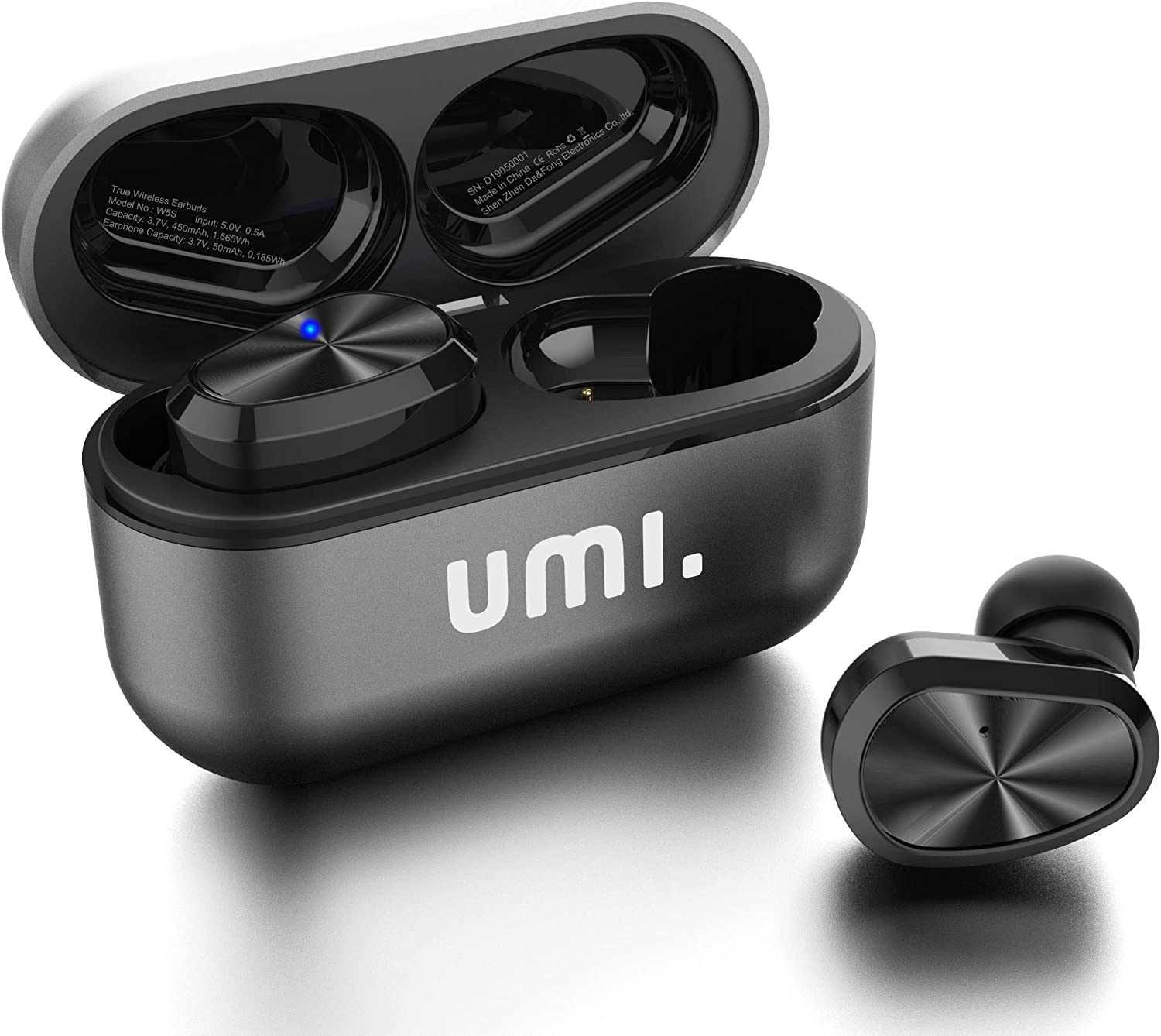 UMI. Essentials - Écouteurs Intra-Auriculaires sans Fil W5s Bluetooth 5.0 TWS (True Wireless) pour iPhone Samsung Huawei avec boîtier de Charge breveté Intelligent en métal (Gris) 