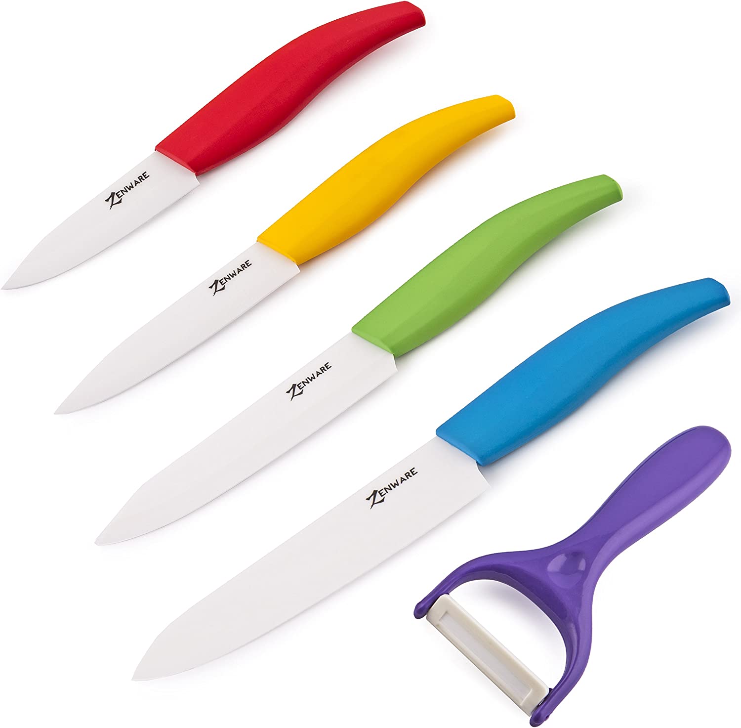 Zen Ware 9 pièces Multicolore Set de couteau de cuisine en céramique avec éplucheur – Buntes Set de couteaux Set de couteaux en céramique