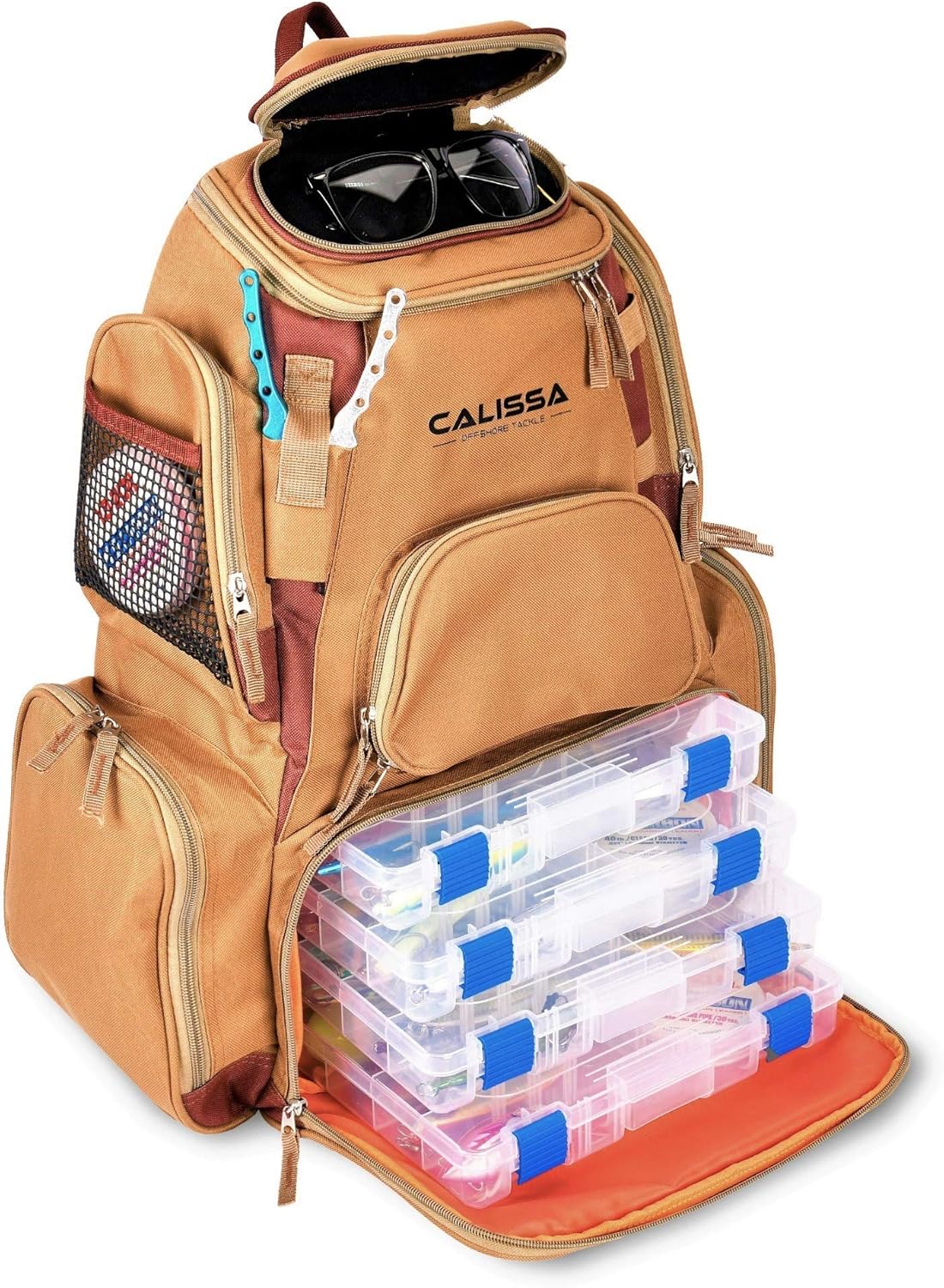 Calissa Offshore Tackle Blackstar Grande Pêche Sac à dos ||| avec coque rigide moulée Lunettes de soleil ||| quatre bacs de 3600 ||| Outdoor Sac résistant à eau de mer + Eau Douce Utilisation précise Trinidad Offshore