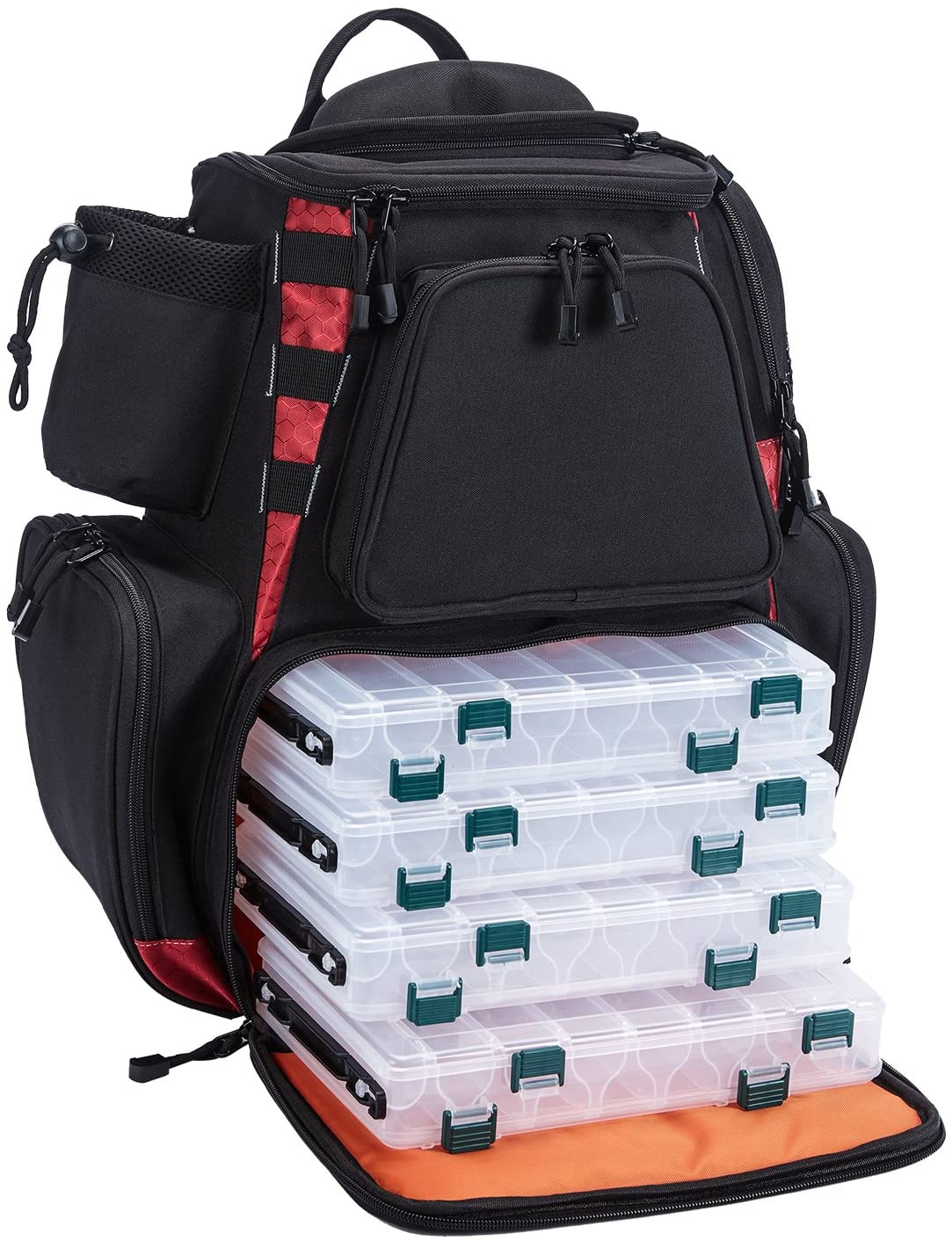 Piscifun Articles de Pêche Sac à Dos Grande Imperméable Attaquer Sac de Rangement 4 Plateaux Boîte d'accessoires de Protection et Housse de Pluie (Kaki, Noir et Camouflage)